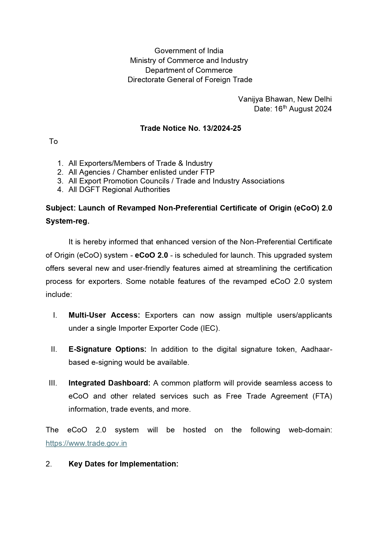 DGFT Notifiation Enrich Services 